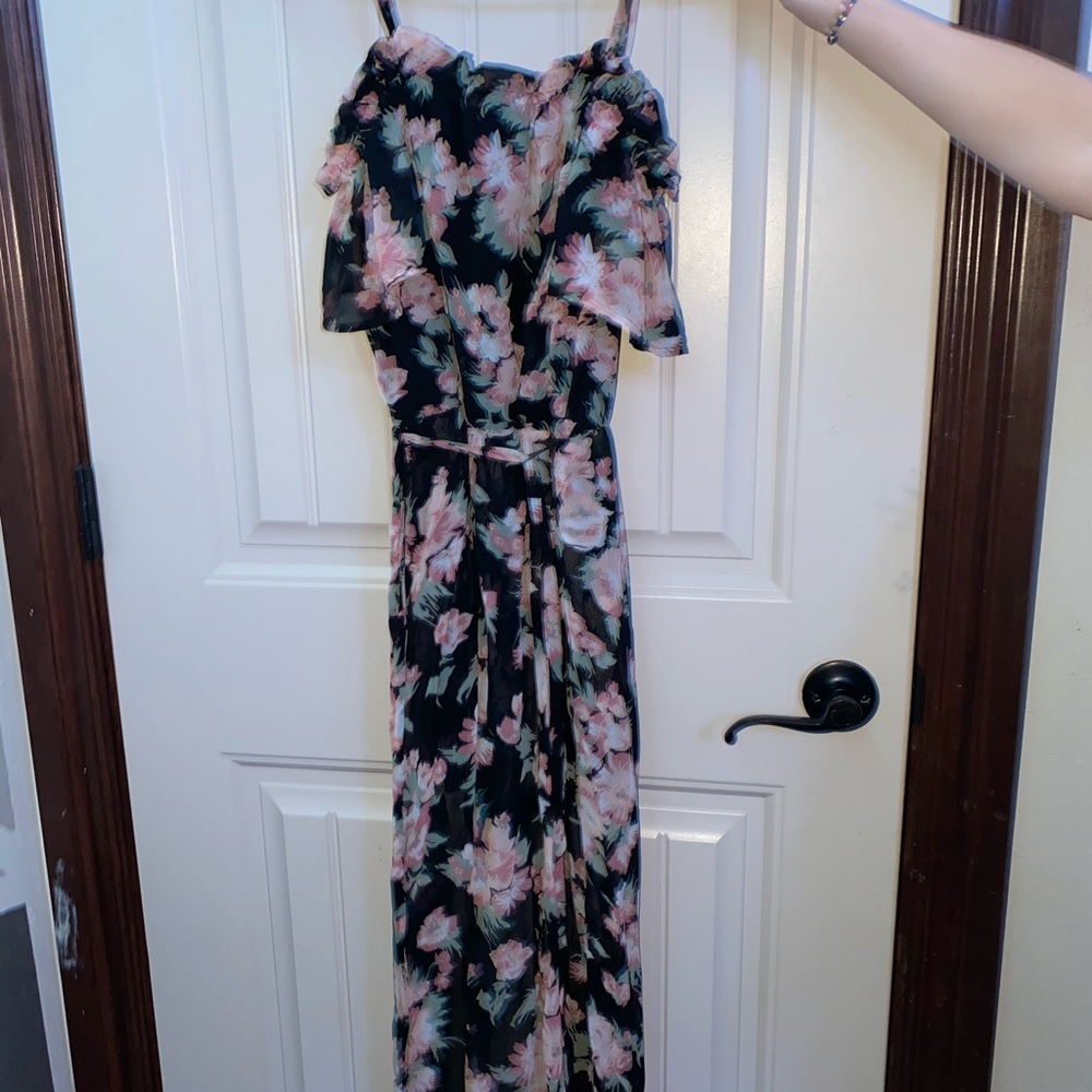 off the shoulder high low flower romper